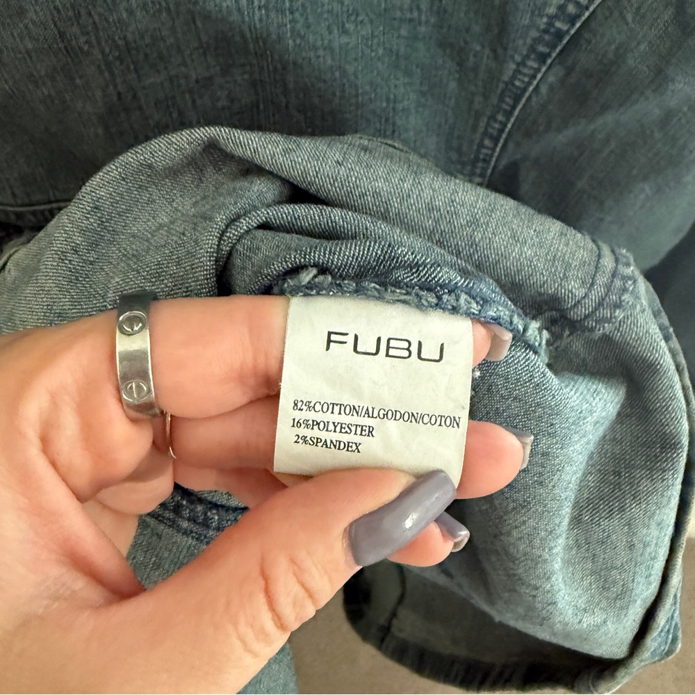Vintage Y2K FUBU “fatty girl” denim leather belted coat steampunk grunge size XL - Picture 9 of 10